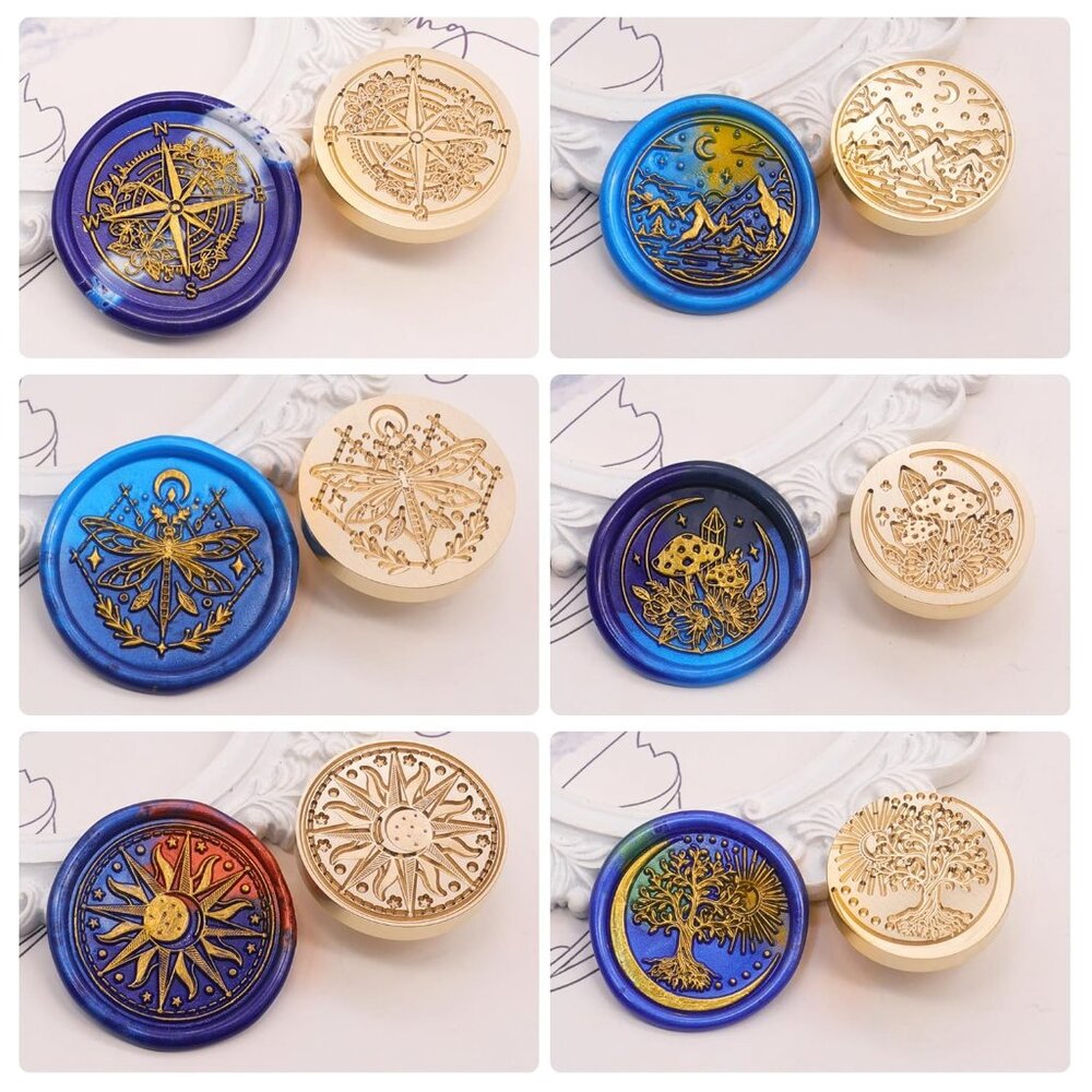 Galaxy Universe Wax Seal Stamp Set, Vintage 6 Pcs Sealing Wax Stamp Heads and 1 - Picture 2 of 6